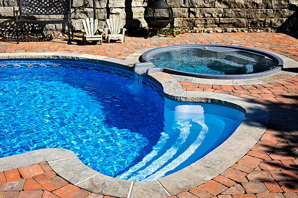 istock Swimming pool with hot tub 134110441