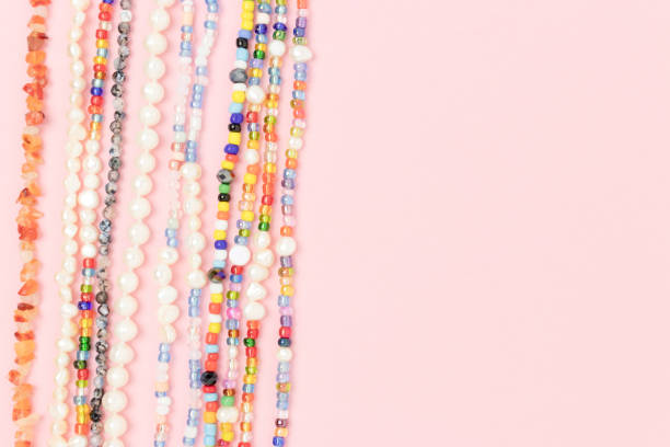 istock Necklaces made from colorful beads and pearls with copyspace. 1341106997