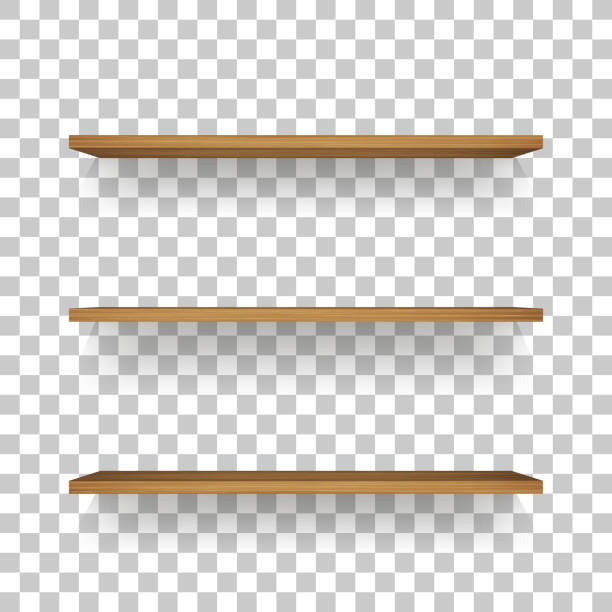 istock Wooden shelf on transparent background with soft shadow. 3D empty wooden shelves. 1341107096