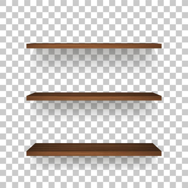 istock Wooden shelf on transparent background with soft shadow. 3D empty wooden shelves. 1341107119