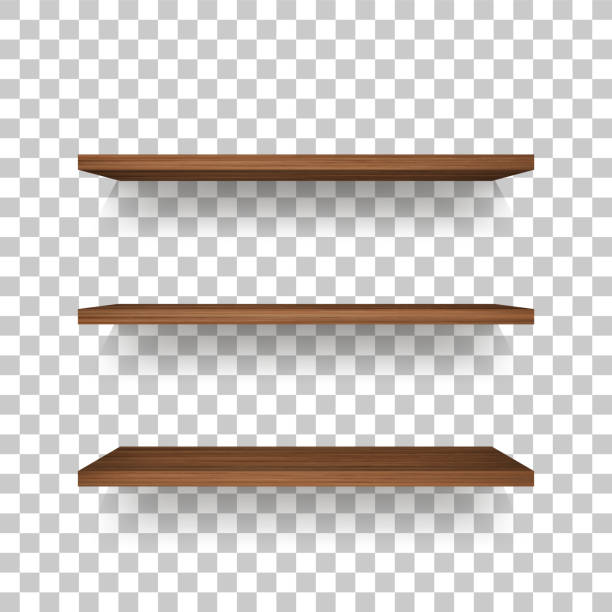 istock Wooden shelf on transparent background with soft shadow. 3D empty wooden shelves. 1341107126