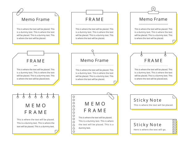 ilustrações de stock, clip art, desenhos animados e ícones de illustration set of memo frame. text background, heading, message - copy book illustrations