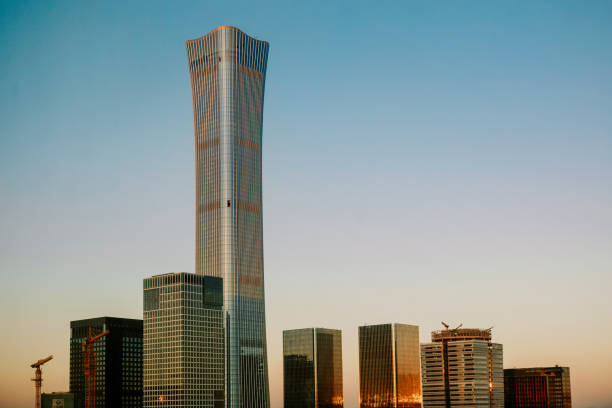 Beijing, China - 29 October 2018: CITIC Tower known as China Zun is the tallest building in the capital city with a height of 528m. In Chinese culture 'Zun' represents communal goodwill, an important symbol for this iconic landmark in Beijing. Copyspace.