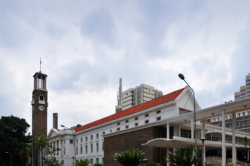 Nairobi, Kenya: neo-classical building with clock tower of the City Hall (City Council)- 1950s colonial building - City Hall Plaza on City Hall Way