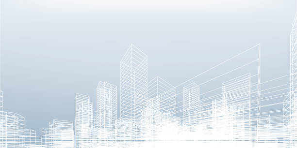 abstrakter drahtmodell-stadthintergrund. perspektivisches 3d-rendering des erstellens von wireframes. - street technology blueprint city stock-grafiken, -clipart, -cartoons und -symbole