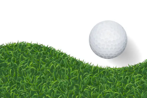 Vector illustration of Golf ball and green grass background with area for copy space.