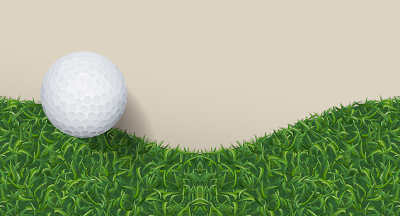 Golf ball with green grass background. Vector illustration.