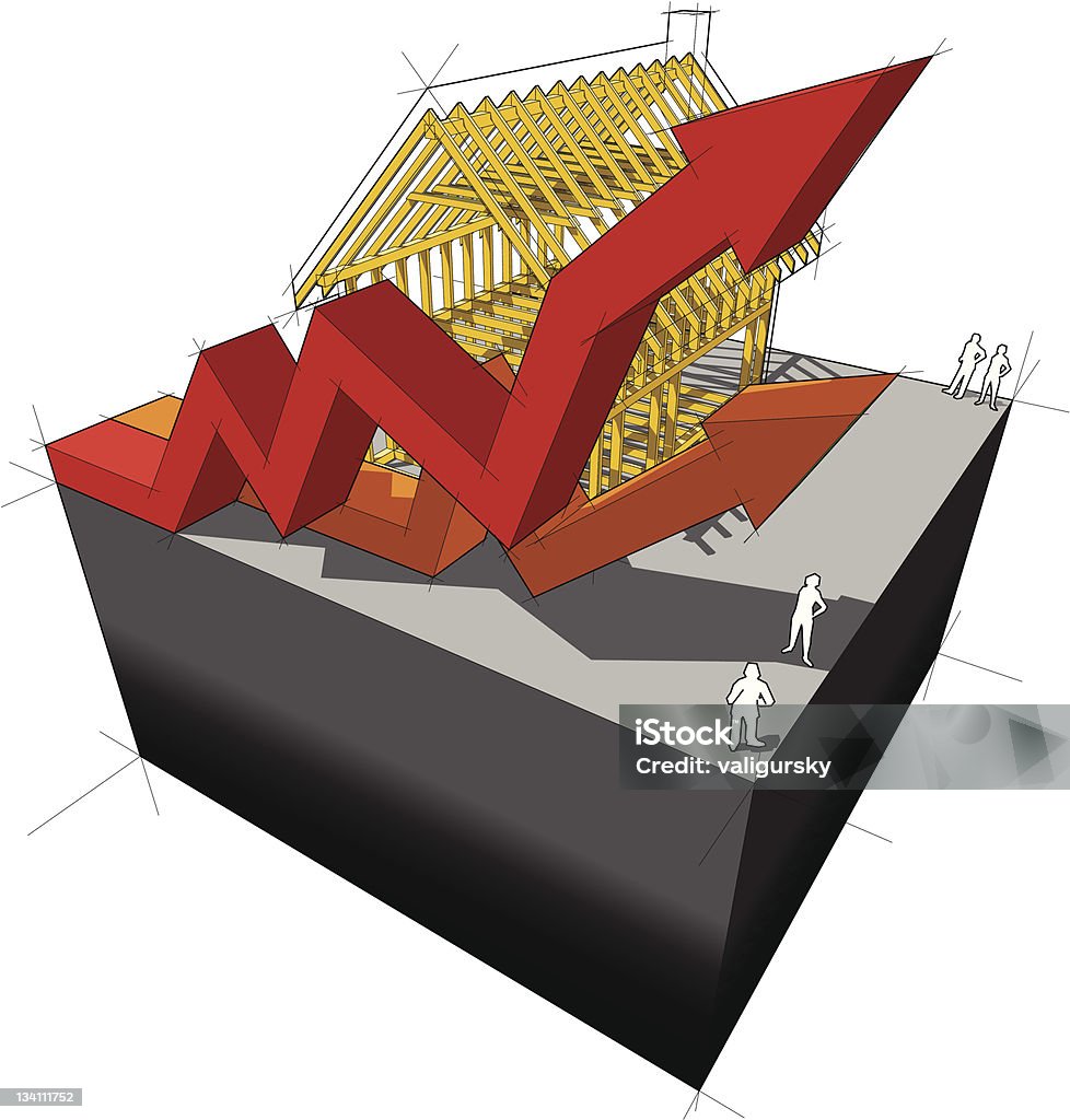 Quadro de casa, com diagrama de negócios setas - Vetor de Armação de Construção royalty-free