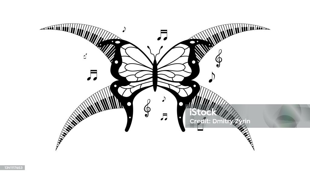 Insect Music Notes Abstract Butterfly Insect With Piano Keys Notes Music Keyboard ...