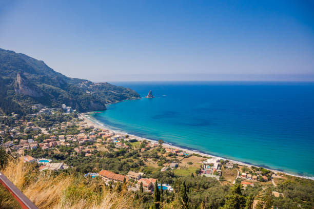 Greek island landscape with rugged cliffs