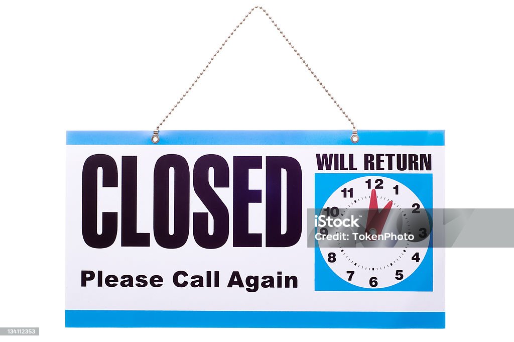 Closed Sign A "closed" sign, the kind hung in the front window of a store. Closed Sign Stock Photo