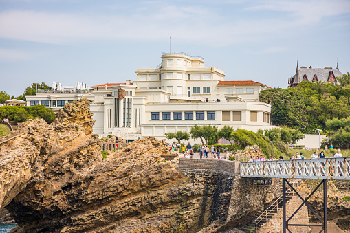 Building of the Sea Museum and aquarium in Biarritz on a summer day