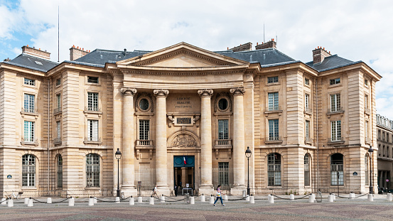 Urban day winter scene at sorbonne quartier, latin neighborhood, paris, france