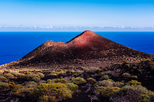 Mountain of Lagi, a volcano cinder cone in the Island of La Palma, one of the Canary Islands, in the Cumbre Vieja volcano area near Teneguia volcano
