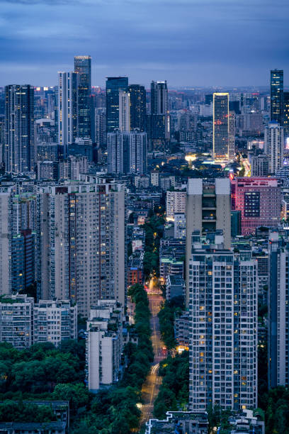 istock Flourishing night lighting shows in Chengdu blend with dense modern tall buildings 1341127788