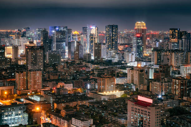 istock Flourishing night lights and dense modern tall buildings 1341127840