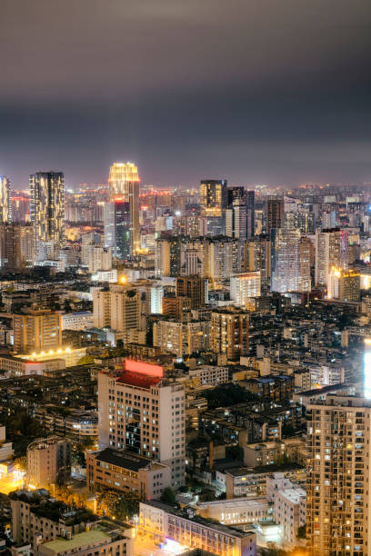 istock Flourishing night lights and dense modern tall buildings 1341127889