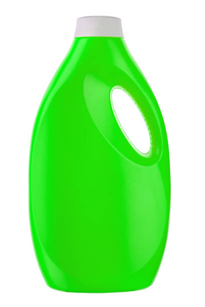 istock Green plastic bottle for liquid laundry detergent, cleaning agent, bleach or fabric softener isolated on white background. 1341127900