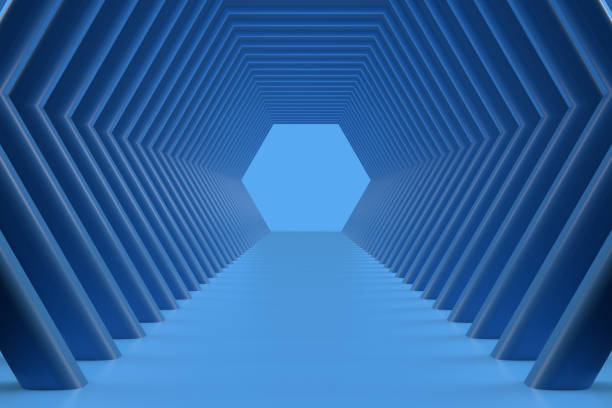 istock 3D Blue Abstract Tunnel Background, Geometric Shape, Minimal Design 1341129505