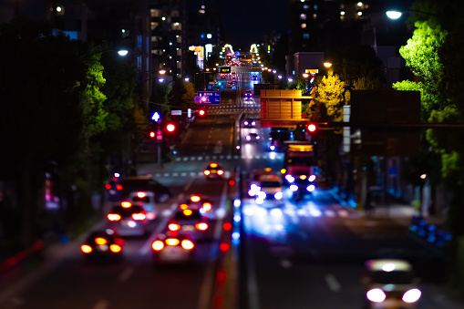 Melbourne city at nigh with freeway light trails