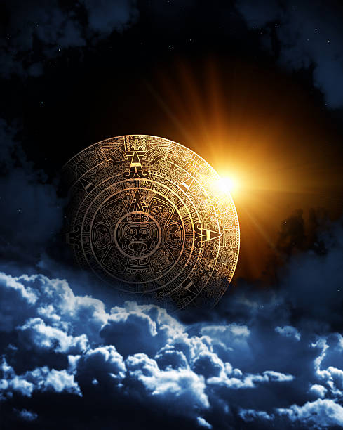 Maya prophecy Vertical background with Maya calendar and space cloud calendar 2012 stock pictures, royalty-free photos & images