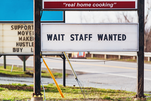 A restaurant looking for wait staff.