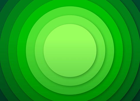 Green concentric circles abstract layers background pattern.