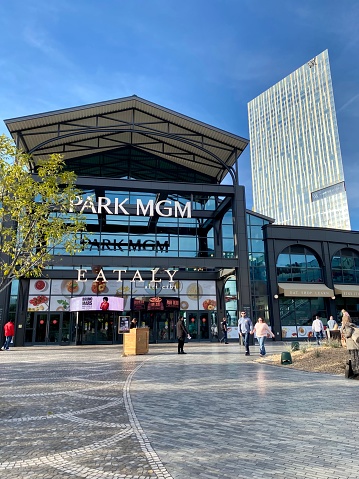 Las Vegas, USA - January 15, 2020: Park MGM Hotel and Casino with people outside