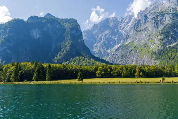 Lake Königssee, Germany, September 2021: Beautiful lake in Bavaria with stunning watercolors