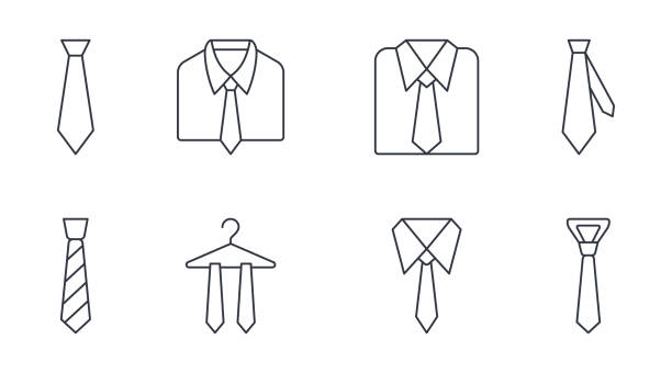 stockillustraties, clipart, cartoons en iconen met vector tie icons set. editable stroke. business style, dress code thin line icon. elegant suit for work party mens accessory. sewing and repair of clothes - das