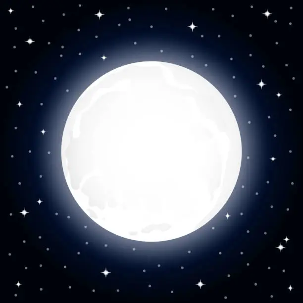 Vector illustration of Large full moon and starry sky at night