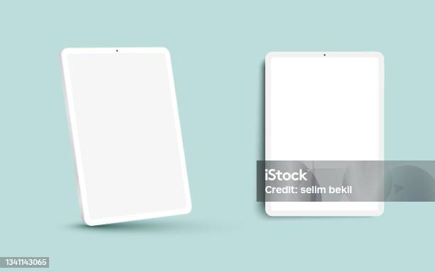 White 3d Realistic Tablet Pc Mockup Frame Stok Vektör Sanatı & Dijital Tablet‘nin Daha Fazla Görseli - Dijital Tablet, Şablon, Beyaz