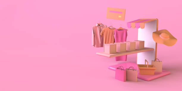 istock Online store concept with smartphone. Copy space. 3D illustration. 1341145482