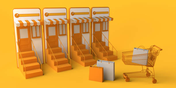 istock Online supermarket concept with smartphone. Copy space. 3D illustration. 1341145492