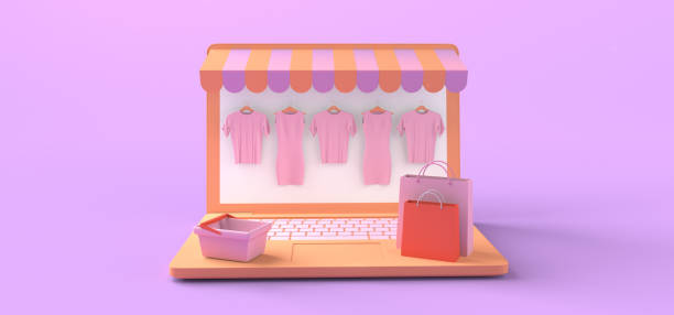 istock Concept of online store with laptop. Copy space. 3D illustration. 1341145498