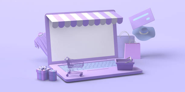 istock Concept of online store with laptop. Copy space. 3D illustration. 1341145511