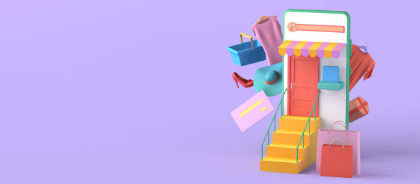 istock Online store concept with smartphone. Copy space. 3D illustration. 1341145517