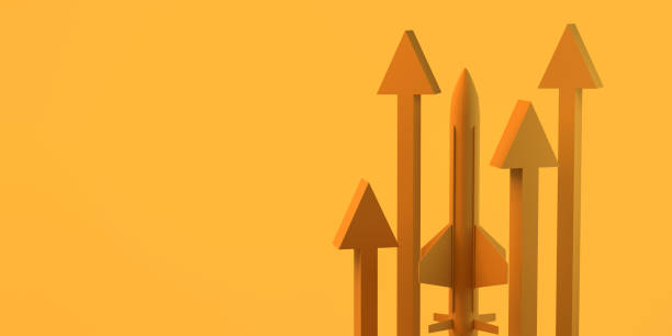 istock Launch of new product or service with arrows. Copy space. 3D illustration. 1341145737
