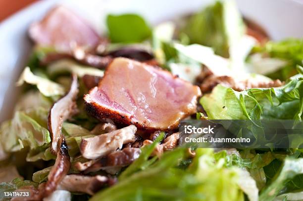 Ahi Tuna And Shiitake Mushrooms Salad Stock Photo - Download Image Now - Close-up, Color Image, Cooked