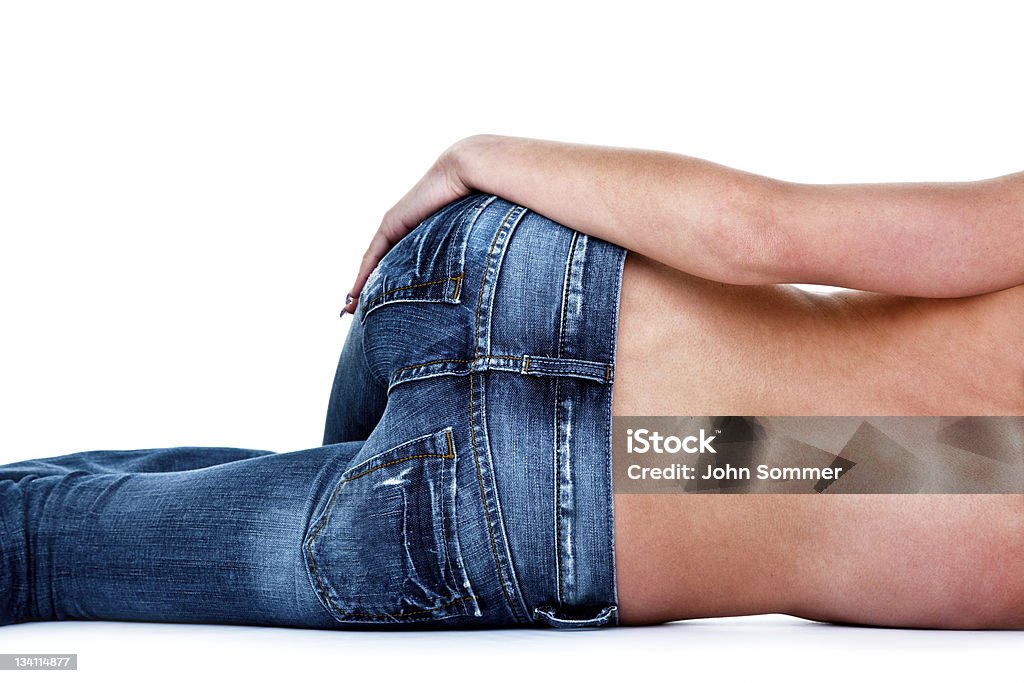 Festlegung Frau, trägt jeans - Lizenzfrei Eine Frau allein Stock-Foto