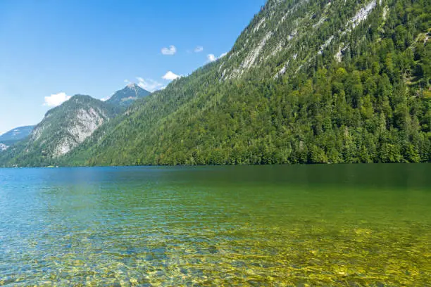 Lake Königssee, Germany, September 2021: Beautiful lake in Bavaria with stunning watercolors