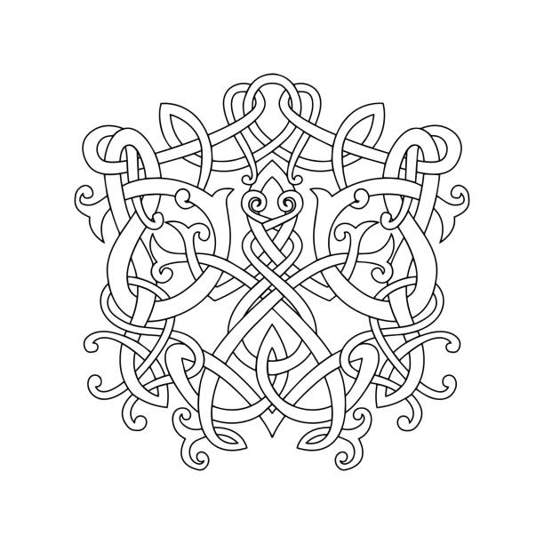 Frog in viking style, Celtic pattern and Celtic knot, isolated on black, scandinavian pattern vector illustration, t-shirt print Frog in viking style, Celtic pattern and Celtic knot, isolated on black, t-shirt print scandinavian pattern vector illustration background of the irish cross tattoo designs stock illustrations