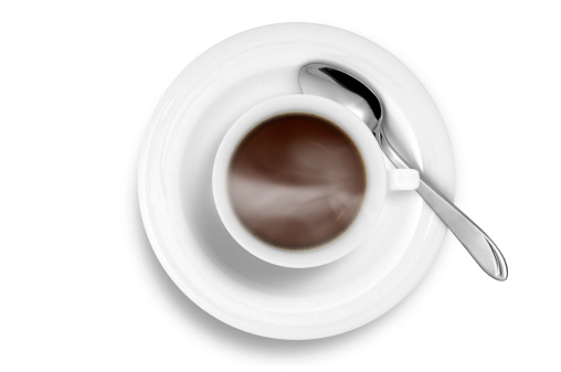 Coffee Cup with Spoon isolated on white from above.