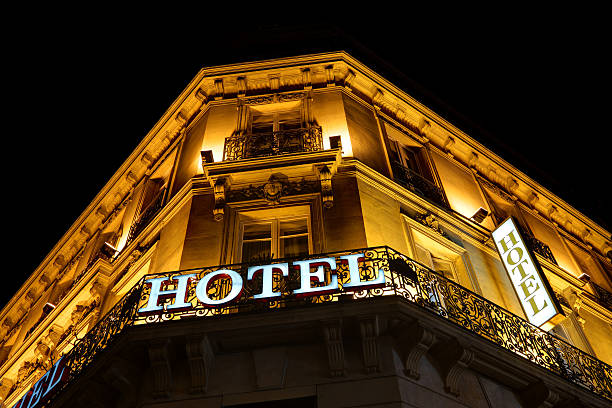 istock View of nice hotel lit up at night 134115418