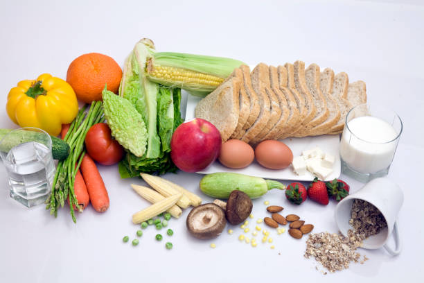 istock Selection of healthy food on white background 134115519