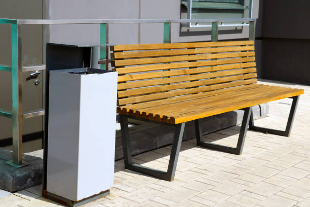 istock View of a modern bench and urn. 1341155364