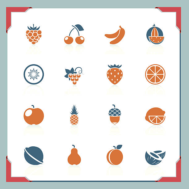 illustrazioni stock, clip art, cartoni animati e icone di tendenza di frutta icons/in serie telaio - peach fruit portion orange