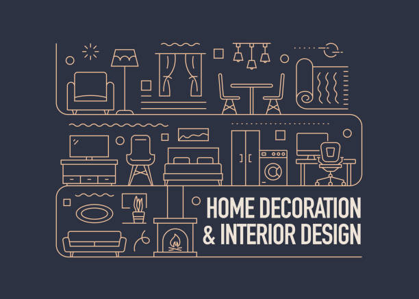 Home Decoration and Interior Design Related Vector Banner Design Concept, Modern Line Style with Icons Home Decoration and Interior Design Related Vector Banner Design Concept, Modern Line Style with Icons Furniture stock illustrations