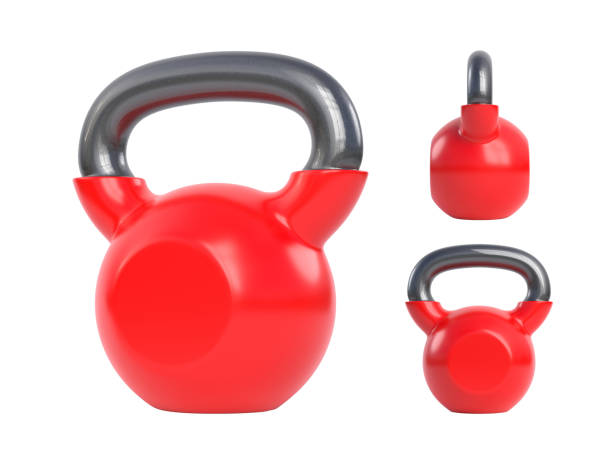 istock Red metal kettlebell isolated on white background 1341159521