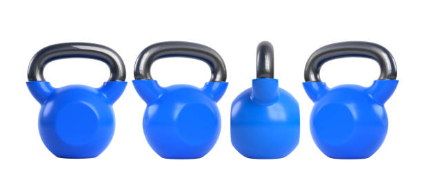 istock Blue metal kettlebell isolated on white background 1341159528
